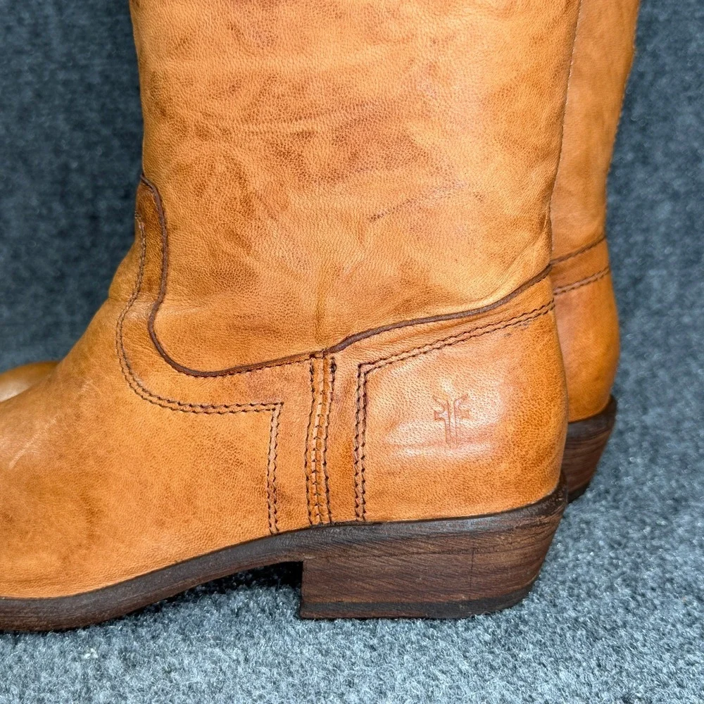 Frye Carson Tall Riding Boots Women's 6.5 Caramel Brown Leather Pull On Rustic